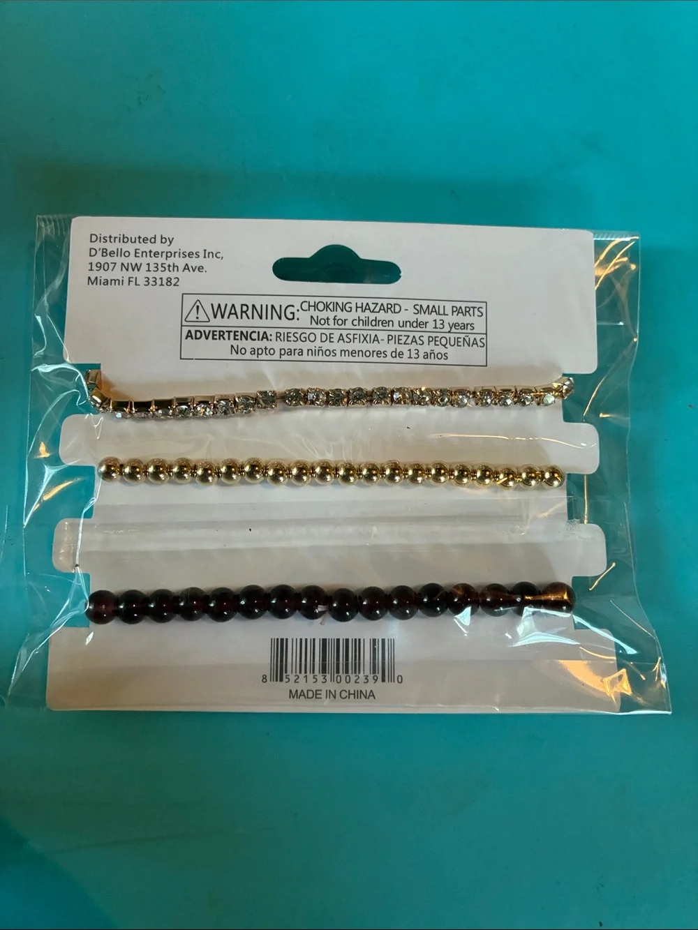 D'Bello Gold & Burgundy Beaded Bracelet Set with Red Rose